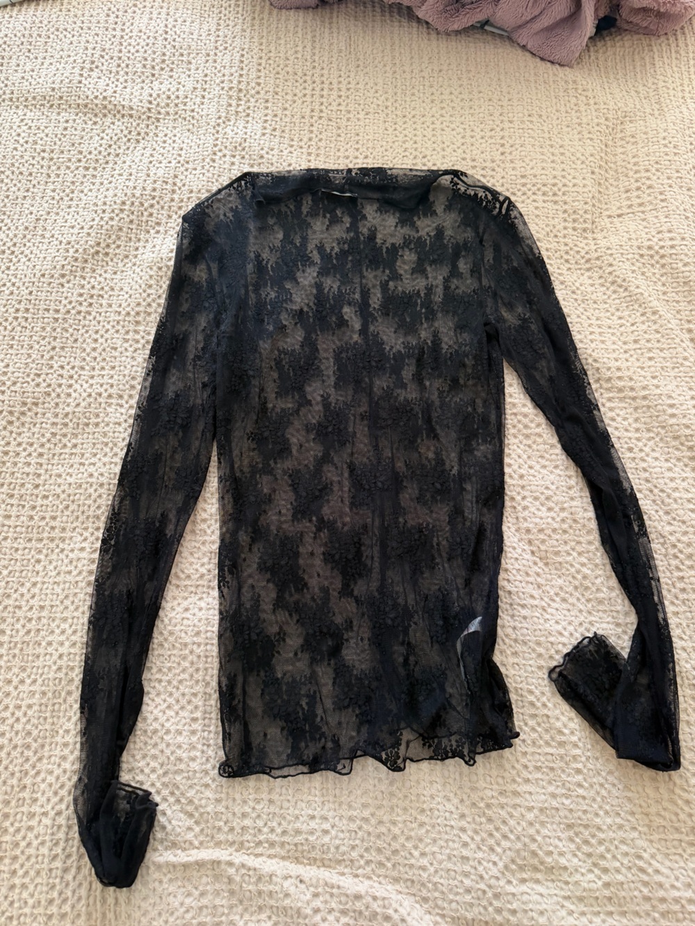 Free People Black Sheer Floral Mesh Long Sleeve Top